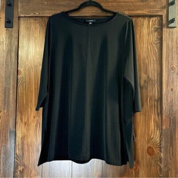 Alfani Petite Black Boat-Neck 3/4 Sleeve Tunic / Top NWT - Picture 3 of 6